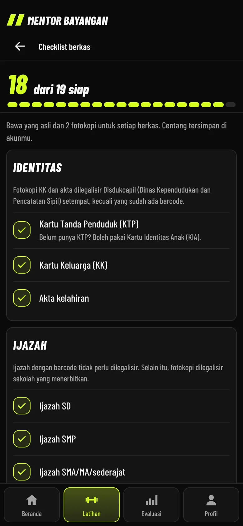 Layar berkas: 18 dari 19 siap