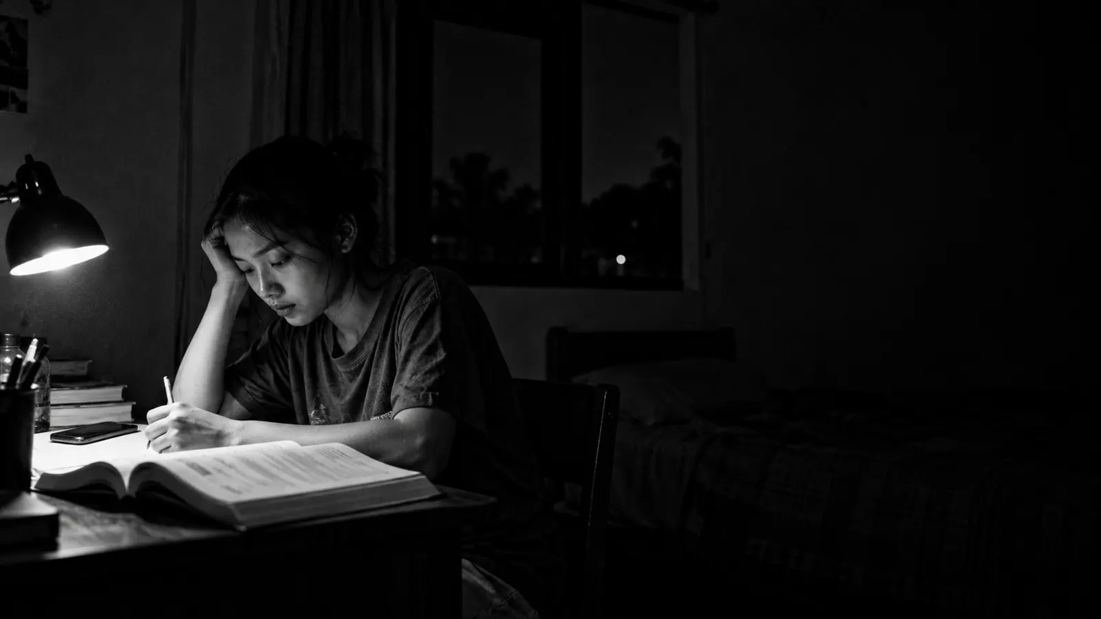 Belajar soal tes akademik di malam hari